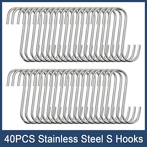 40-Pack Heavy Duty S Hooks - 2.75 Inch Stainless Steel for Kitchen & Home