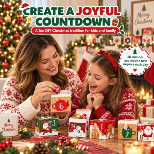 LIHAO Christmas Advent Calendar Boxes - 24 Fillable Countdown Gift Sets, Design 2