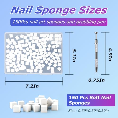 GASRONS Soft Nail Sponges 150PCS with Grabbing Pen and Brush for Ombre