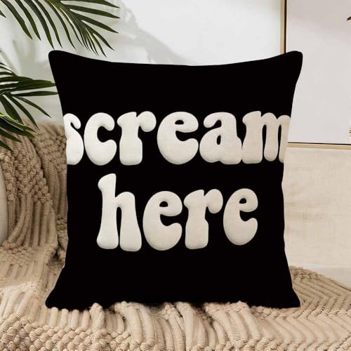 Scream Here Decorative Throw Pillow Cover, 18x18 Inch Retro Groovy Cushion Case
