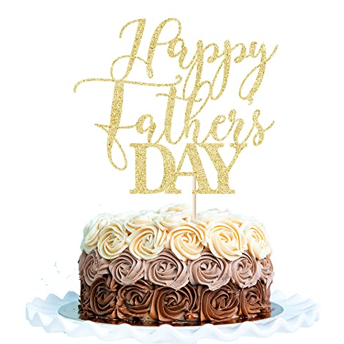 Happy Father's Day Gold Glitter Cake Topper for Dad Birthday Party
