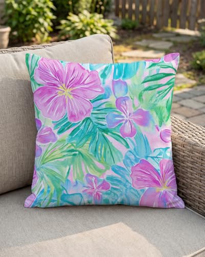 Pink Multi Tropical Pillow Cover 18x18 – Watercolor Hibiscus Floral