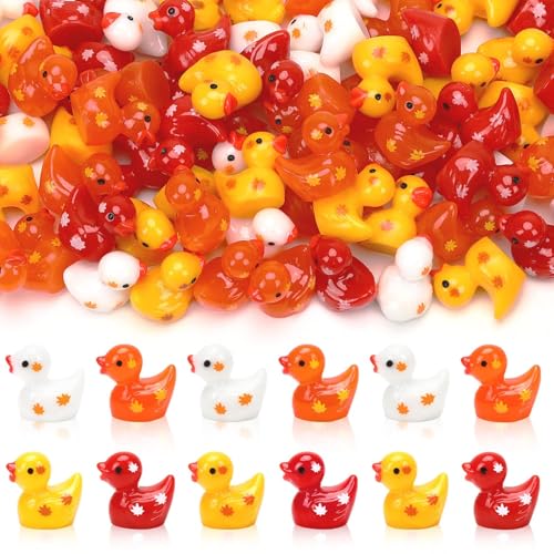 100 Mini Fall Resin Ducks - Tiny Autumn Figurines for Decor