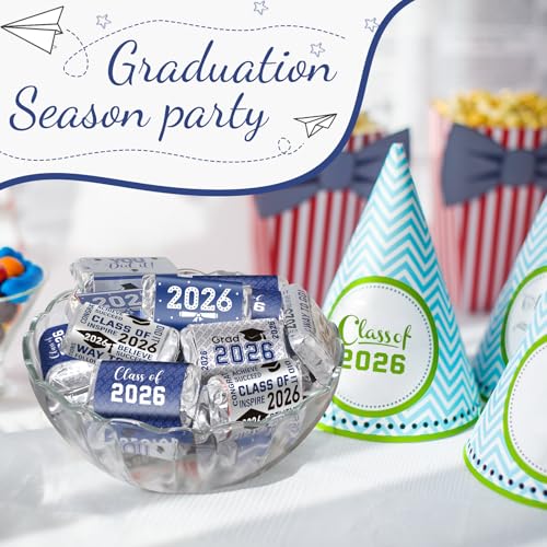 90 Pcs Graduation 2026 Sticker Labels for Candy Bars - Blue & White
