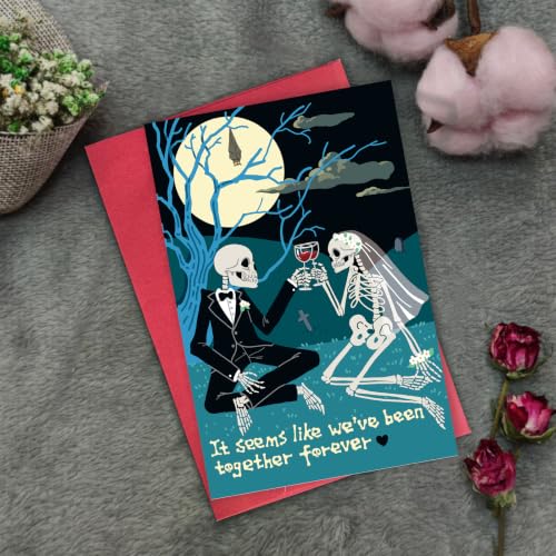 Funny Skeleton Couple Halloween Anniversary Card - Gothic Love Greeting