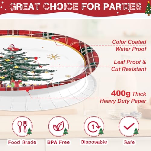 Christmas Oval Paper Plates 12 x 10 Inches Disposable Holiday Tableware Set of 50