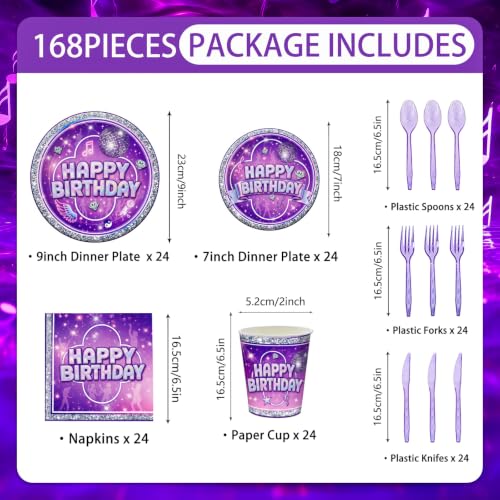 168pcs Music Party Supplies Set, Disposable Tableware for 24 Guests