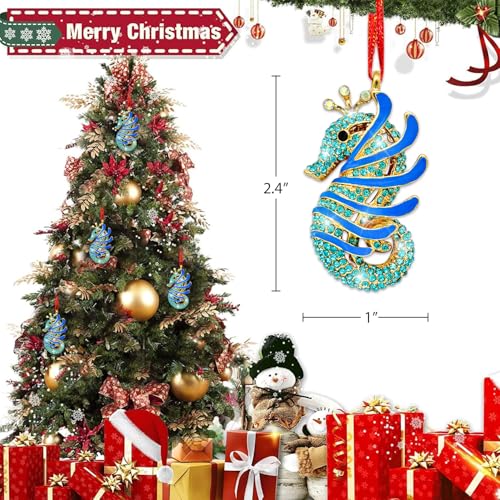 Blue Seahorse Christmas Ornament - Coastal Holiday Tree Decor Gift