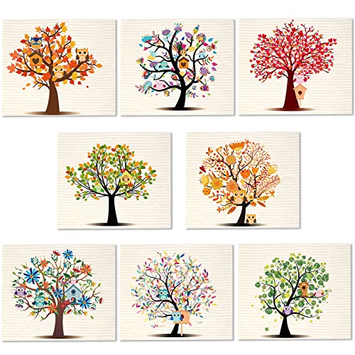 Vesici 8-Pack Swedish Dishcloths for Kitchen Tree Owl Pattern, Reusable & Absorbent