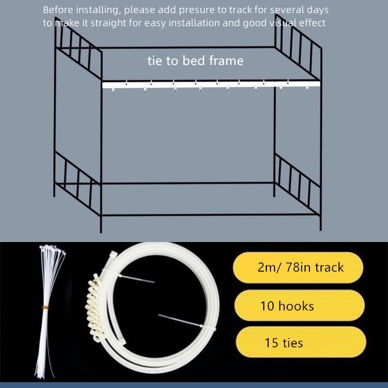 Lightolife 0.5W x 78L Bunk Bed Curtain Track Curved Removable for Bottom Bed, 2m