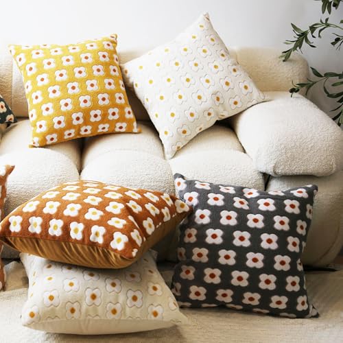 Grey Boho Velvet Throw Pillow Covers 18x18 Inches (Pack of 2)
