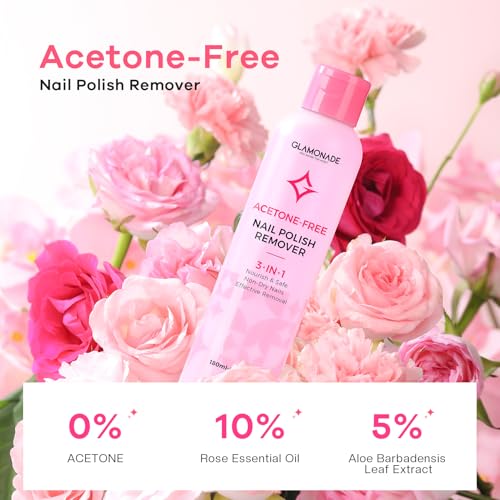 Glamonade Acetone-Free Nail Polish Remover - Gentle Gel Polish Soak Off Formula with Aloe and Rose Oil, 6 Fl Oz