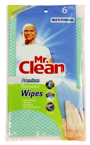 Mr. Clean Premium Reusable Multi-Purpose Wipes - Eco-Friendly & Absorbent, 6 Count