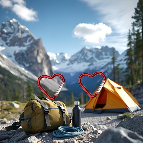 2Pcs Red Heart Shape Carabiners Keychain Clips Snap Hook Key Ring for Camping Backpack Water Bottle, Aluminum Alloy Accessory and Keychain Carabiners Accessories Outdoor Recreation Gift