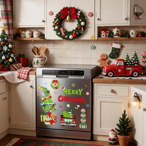 Green Christmas Tree Dishwasher Magnets 29Pcs Xmas Refrigerator Decor Set