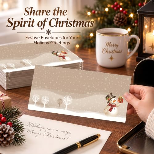 Snowman Present #10 Envelopes 20 Pack - 9.5 x 4.125 Inch Holiday Paper