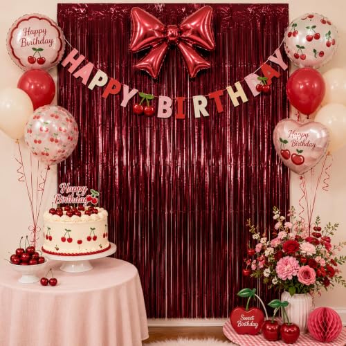 Matte Burgundy Foil Fringe Tinsel Backdrop - 2 Panels, 3.3x6.6 Ft