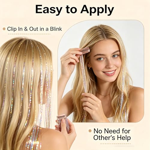 CelineBella Pink Star Gold Clip-In Hair Tinsel 6Pcs Extensions