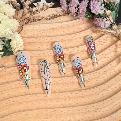 Halloween Extra Long Press on Nails Pointed Almond Acrylic False Nails