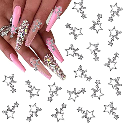 Kachimoo 3D Star Nail Charms, 20-Piece Rhinestone Alloy Nail Art Jewels