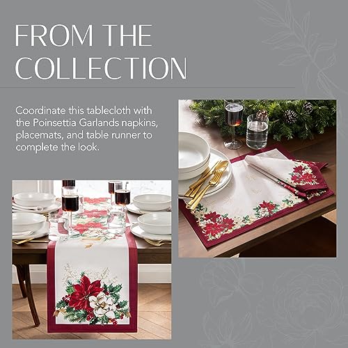 Poinsettia Garlands Tablecloth 144 x 60 Inches - Holiday Decor