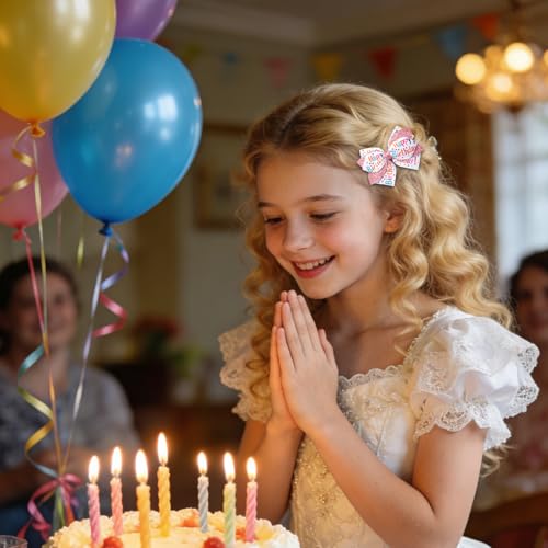 Happy Birthday Hair Bows Clip for Girls 3.54 Inch Glitter Sequin Ribbon 2PCS