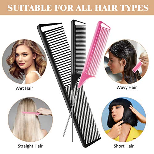 Patelai 3 Pcs Carbon Fiber Rat Tail Parting Comb Set for Braids and Styling