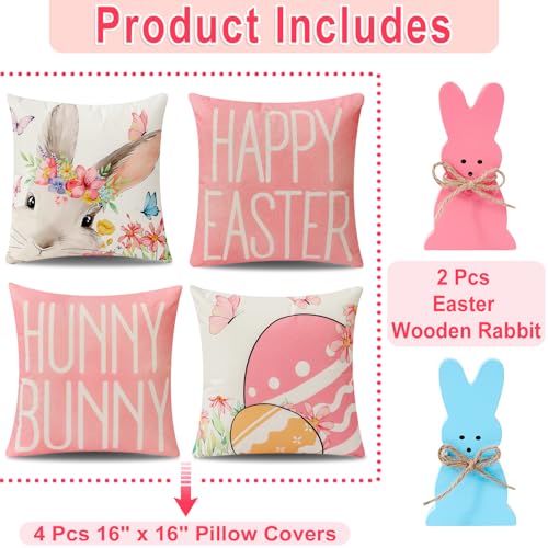 8-Sided Easter Pillow Covers Set of 4 with Bunny Decor