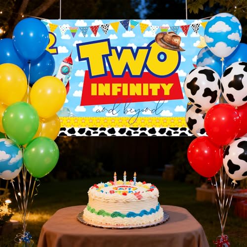Cowboy 2nd Birthday Party Backdrop Banner - Blue Sky & Clouds