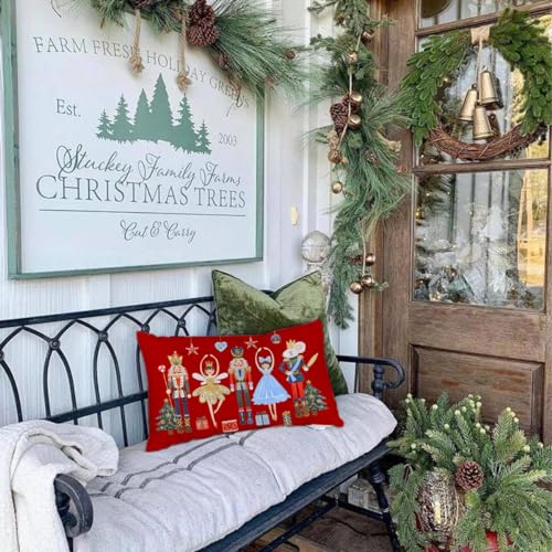 Nutcracker Christmas Pillow Cover 12x20 Inch, Faux Linen Holiday Cushion Case