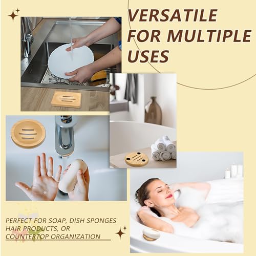 Bamboo Soap Holder Set - Round & Square Dishes for Bathroom
