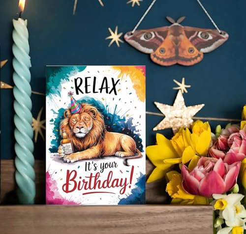 Watercolor Lion Birthday Card - Funny Wildlife Greeting Card, 5x7