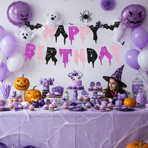 Happy Birthday Halloween Banner - No DIY Glitter Party Decoration