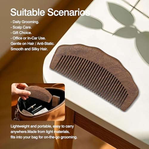 Natural Sandalwood Wide-Tooth Comb Anti-Static Hair Detangler