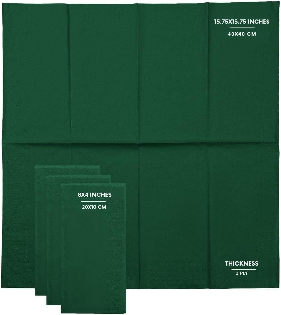 Premium Dark Green 3-Ply Disposable Dinner Napkins | 250 Count for Parties & Events