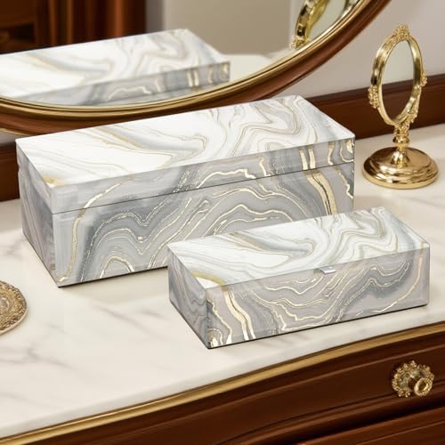 Glass Jewelry Box for Women and Girls - White Gold Small Velvet Organizer for Earrings, Rings, Bracelets - Birthday, Wedding, Christmas Gift