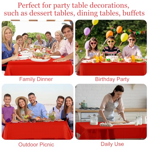Red Disposable Rectangular Tablecloth 54 x 108 Inch for Party Celebrations - 3 Pack