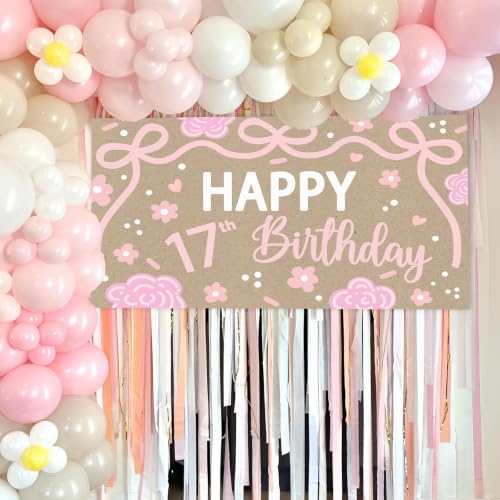 17th Birthday Backdrop - Elegant Waterproof Decoration for Girls