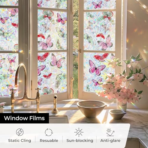 ADD.HERES Laser Butterfly Rainbow Window Privacy Film 17.5" x 78.7"