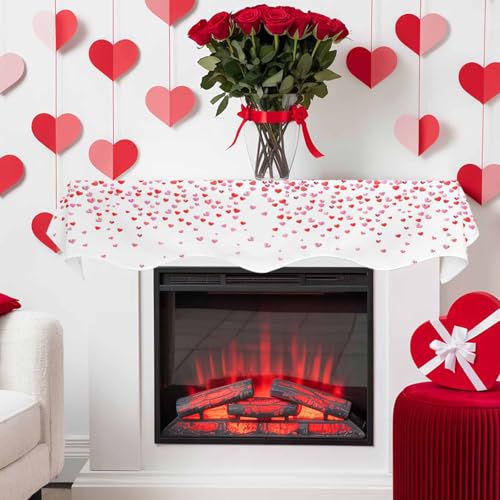 Pink Heart Shape Mantel Scarf - 70x17in Elegant Fireplace Decor