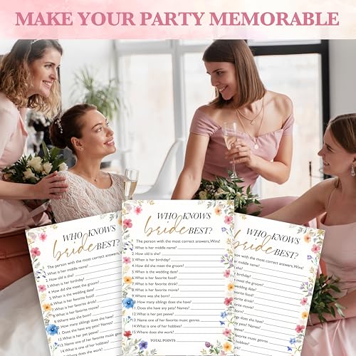 Wildflower Wedding Game Cards - Who Knows Bride Best? (25 Pack)