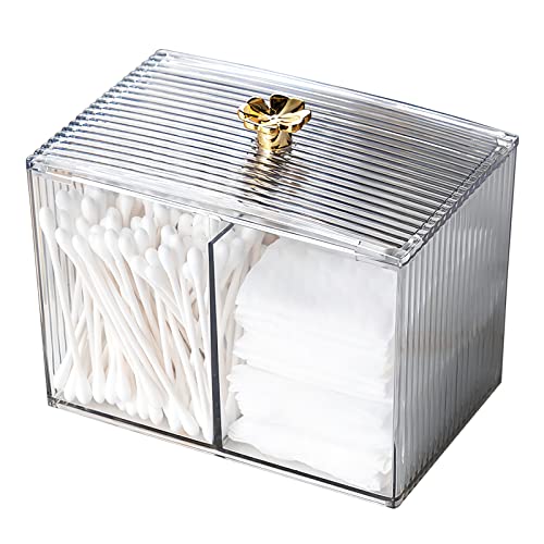 DASITON Acrylic Qtip Holder Set - Bathroom Storage Jars with Lids