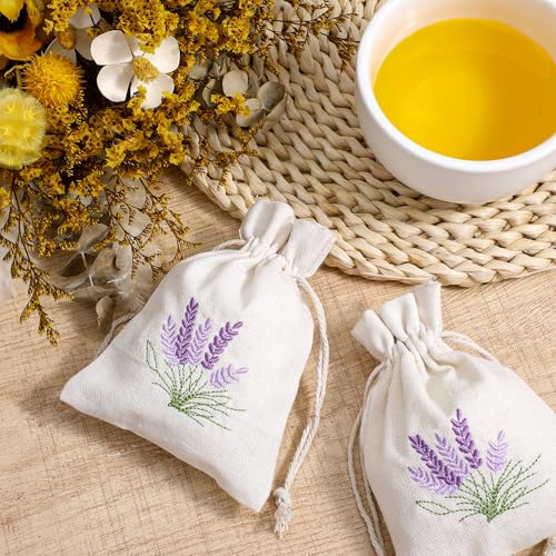 10 Pack White Canvas Sachet Bags with Drawstring for Storage
