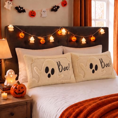 Vintage Halloween Ghost Faux Rabbit Fur Lumbar Pillow Cover 12x20