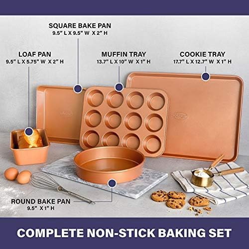 Gotham Steel Non-Stick Ceramic Bakeware Set - 5-Piece Dishwasher Safe Baking Pans | PFOA Free, No Warp