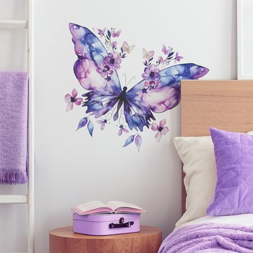 TUOKING Purple Butterfly Wall Stickers - Removable PVC Decals for Home Decor, E89