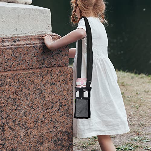 2PCS Water Bottle Carrier Bag - Convenient Holder with Strap and Pocket for Hiking, Walking, and Travel (Black, L)