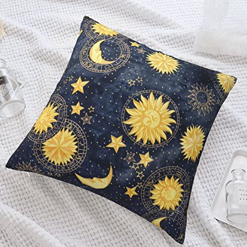 VARUN 18x18 Inch Golden Stars Moon Sun Throw Pillow Cover