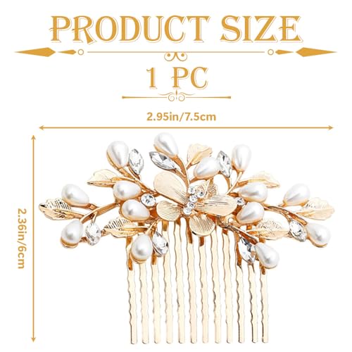 Bridal Gold Pearl Flower Hair Comb - Vintage Wedding Hair Accessory