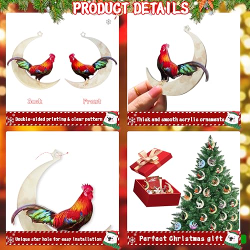 Chicken on the Moon Acrylic Christmas Tree Ornament, Holiday Gift